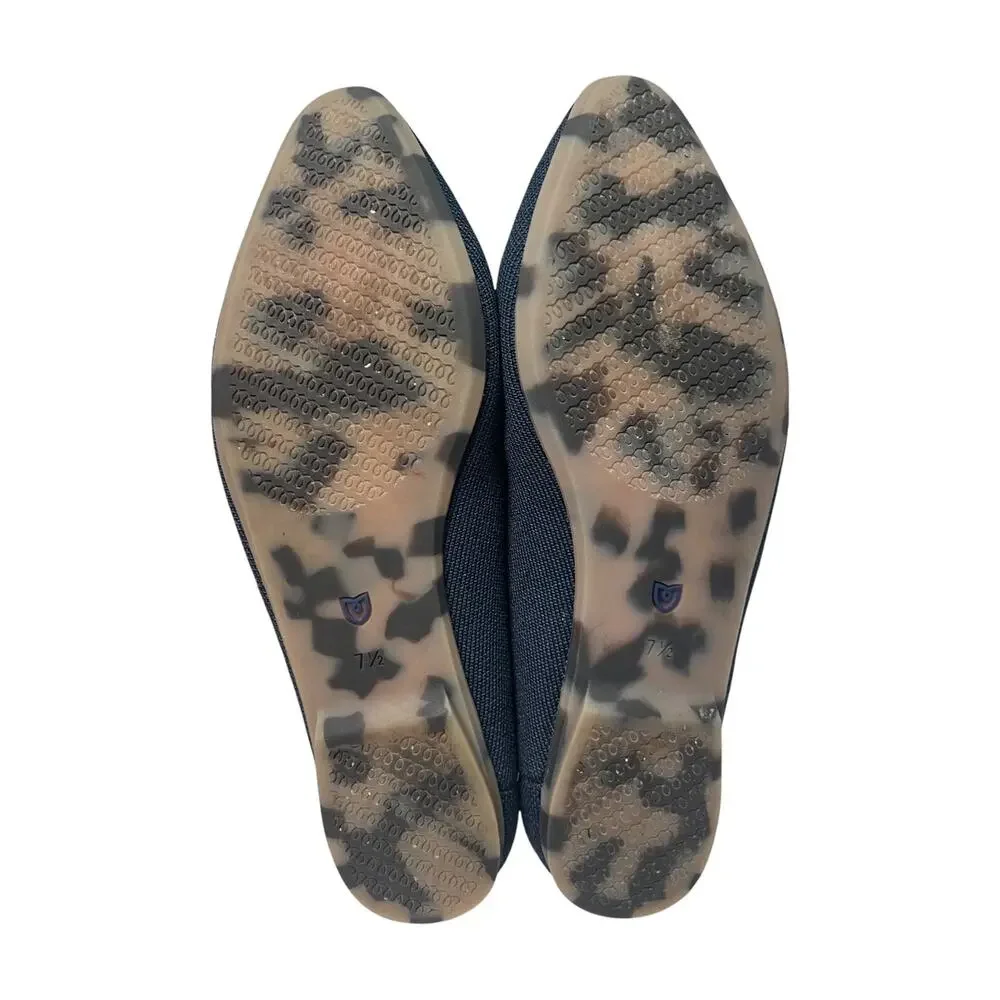 Rothys The Point Shoe Womens 7.5 Navy Knit Pointed Toe Mule Flats Washable Chic